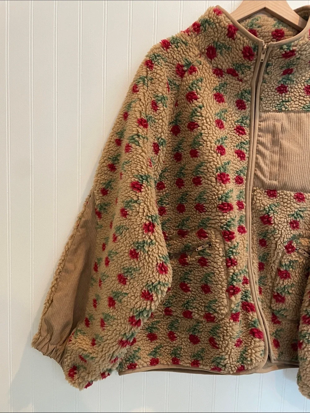 NEW IN Oversized Floral Print Sherpa Fleece Jacket Size XL ?